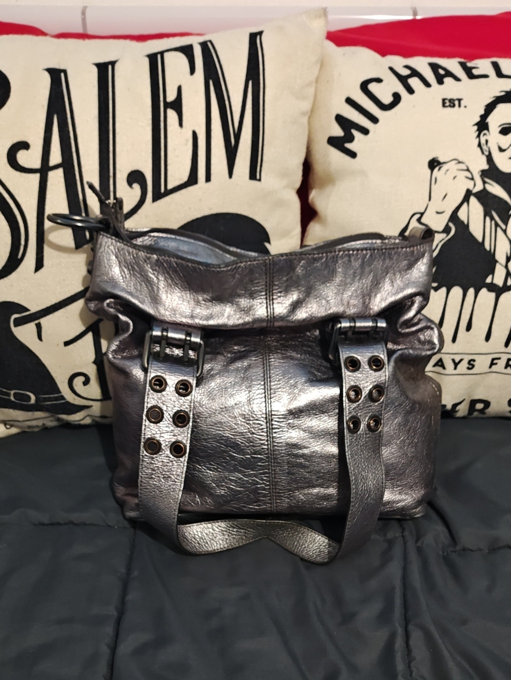 Authentic Francesco Bliasa Gray Silver Pewter Leather Bag Made In Bulgaria